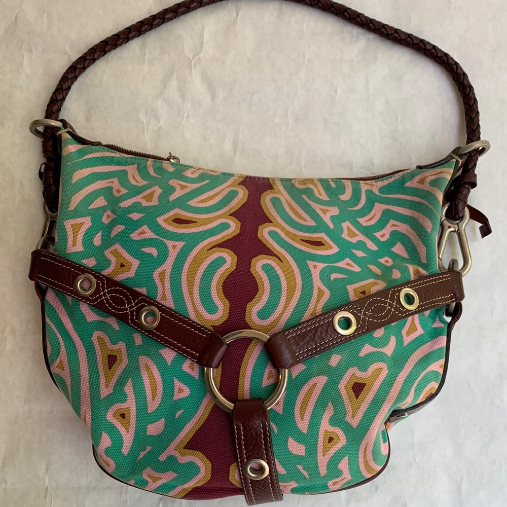 Luella patterned cloth handbag with leather